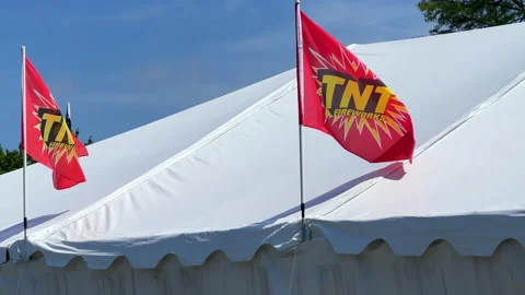 Firework sales tent with flags with copy space Stock Footage 201170804