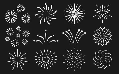 Firework salute firecracker, sparkle line icon set Stock Illustration