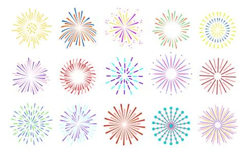 Firework set party sun rays salute spark carnival Stock Illustration