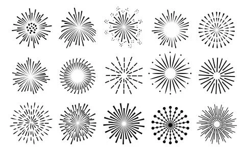 Firework set party sun rays salute spark carnival Stock Illustration