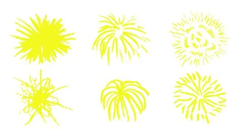 Firework set on white background. Crayon pencil drawing round geometric shapes Illustrazione stock