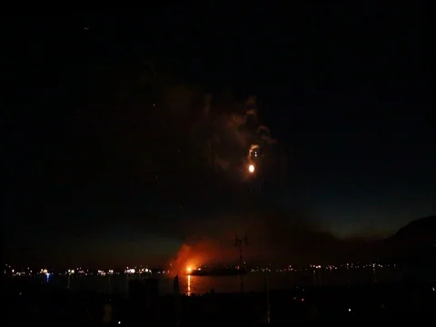 Firework show sea shore background concept celebration Stock Footage 78203073