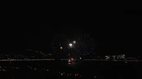 Firework Show Sea Shore Background Concept Celebration 库存影片 80676842