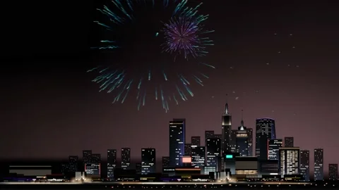 Firework with skyline Stock Footage 145537002