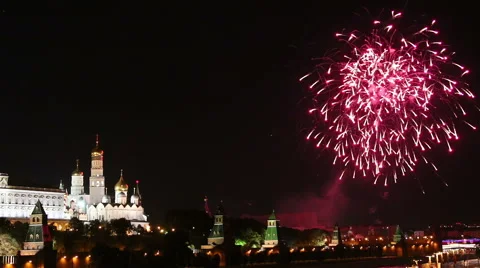 Firework skyline Moscow Stock Footage 44555554