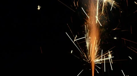 Firework Spark Crackles [on black background] HD Stock Footage 7747831