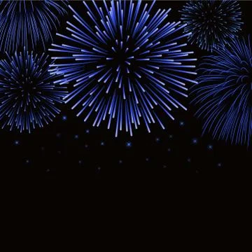 Firework sparkle background card. Beautiful bright fireworks isolated on blac Stock Illustration