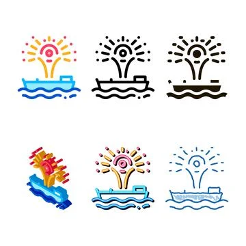 Firework sparkle on multipack boat icon vector outline Stock Illustration