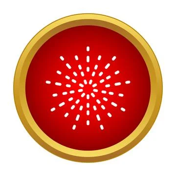 Firework symbol on a red button with a golden border Stock Illustration