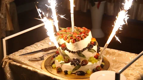 Firework on the top of the wedding cake Stock Footage 54040970