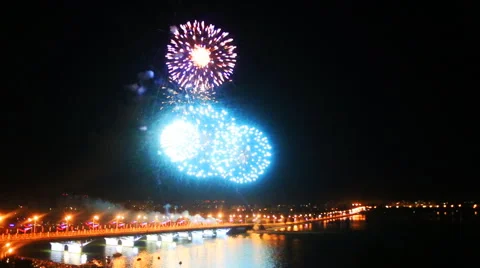 Firework under the bridge Stock Footage 54925220
