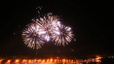 Firework under the city Stock Footage 54925386