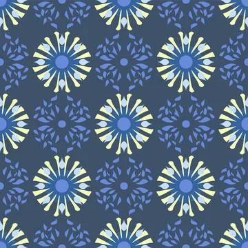 Firework Vector Abstract Repeat Pattern In Navy Blue And Yellow Illustrazione stock