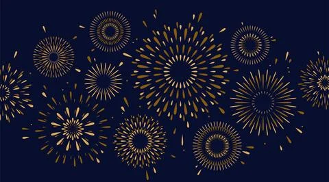 Firework vector background. Celebrate pattern with simple flat golden firew.. Stock Illustration