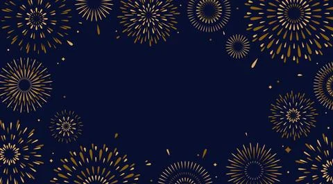 Firework vector background. Celebrate pattern with simple flat golden firewor Stock Illustration