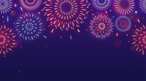 Firework vector background. Realistic light fire work seamless border. Color Stock Illustration