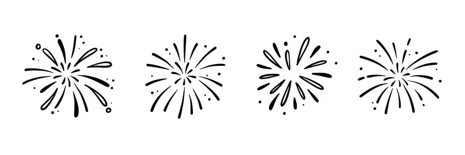 Firework vector new year set. Hand drawn background with doodle sparkler Stock Illustration