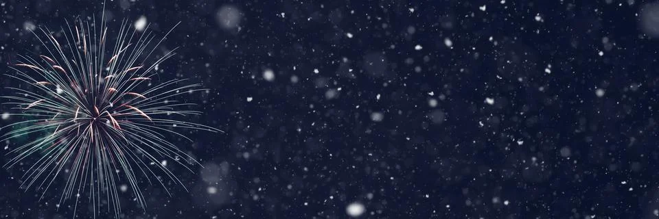 Fireworks on abstract snowy background, party concept with advertising space. Stock Illustration