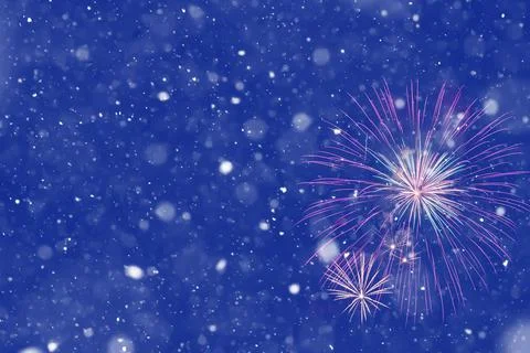 Fireworks on abstract snowy background, party concept with advertising space. Stock Illustration