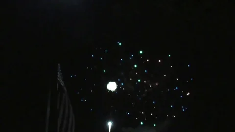 Fireworks with American Flag Stock Footage 77486542