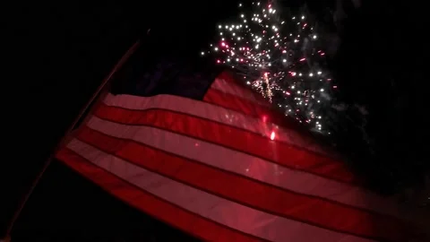 Fireworks and the American Flag Stock Footage 157239797