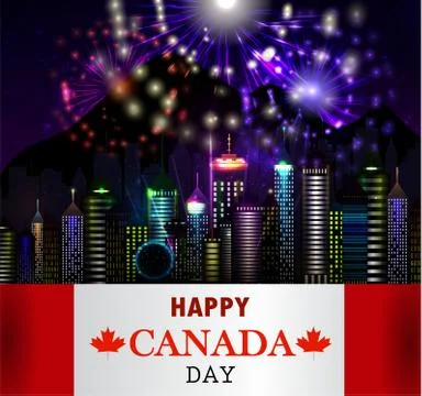 Fireworks and Canada flag Stock Illustration
