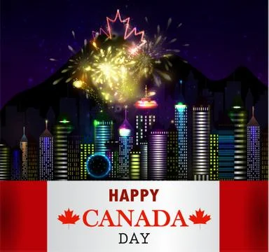 Fireworks and Canada flag Stock Illustration