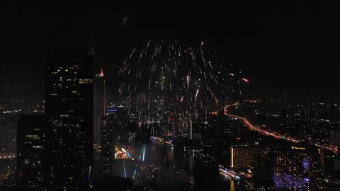 Fireworks and Chao Phraya river at night. Stock Footage 100522124