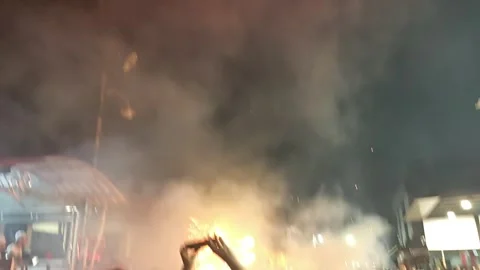 Fireworks and dragon dance Stock Footage 325403880