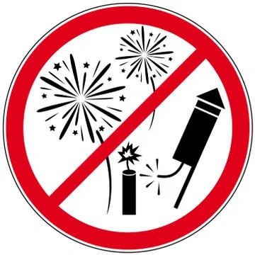 Fireworks and lighting firecrackers prohibited - red prohibition sign Stock Illustration