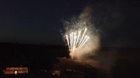 Fireworks and Sunset Aerial 2 Stock Footage 92237053