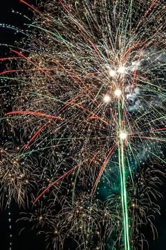 Fireworks are a class of low explosive pyrotechnic devices used for aesthet.. Stock Photos