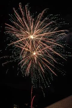 Fireworks are a class of low explosive pyrotechnic devices used for aesthet.. Stock Photos