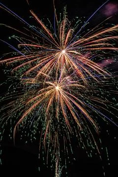 Fireworks are a class of low explosive pyrotechnic devices used for aesthet.. Stock Photos