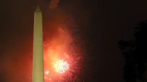 Fireworks in back of the Washington Memorial Stock Footage