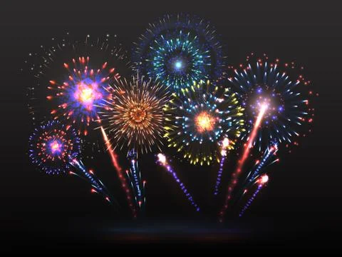 Fireworks background. Firework petard exploding in night. Light effect with Stock Illustration