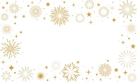 Fireworks background, gold fireworks vector border, frame Stock Illustration