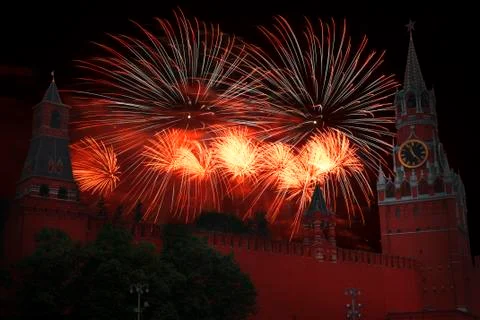 Fireworks on the background of the Kremlin Stock Photos