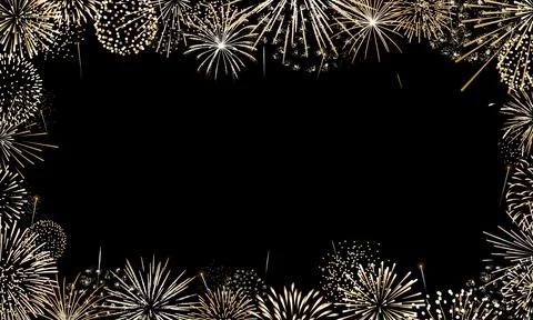 Fireworks background, New Year border, celebration frame Stock Illustration