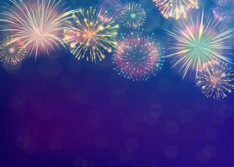 Fireworks background on twilight blue backdrop Stock Illustration