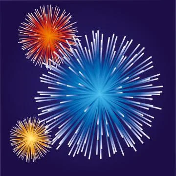 Fireworks background whit blue background. Primary colors. Stock Illustration