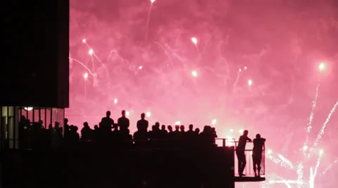 Fireworks from balcony Stock Footage 26069549