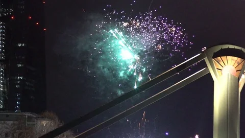 Fireworks behind a bridge in slow-motion Video stock 86247908