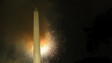 Fireworks behind the Washington Monument Stock Footage 7733930