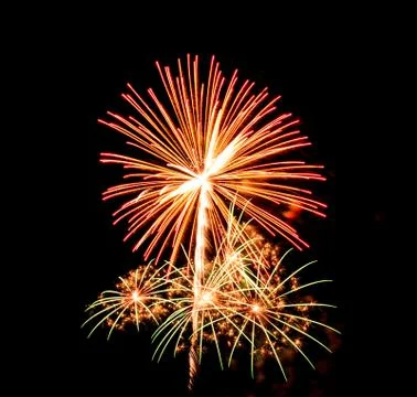 Fireworks on black sky background Stock Photos
