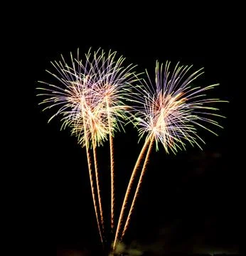 Fireworks on black sky background Stock Photos