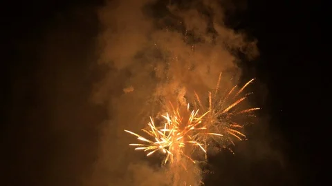 The fireworks on the black sky. Stock Footage