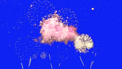 Fireworks on a blue background with chroma key Chromakey Fireworks Display On Bl Stock Footage 328962499