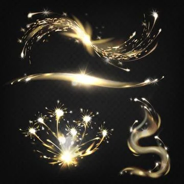 Fireworks burning particles realistic set Stock Illustration