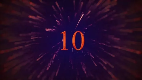 Fireworks burst with countdown from 10 to 0 using sparkling number animation Stock Footage 313889535